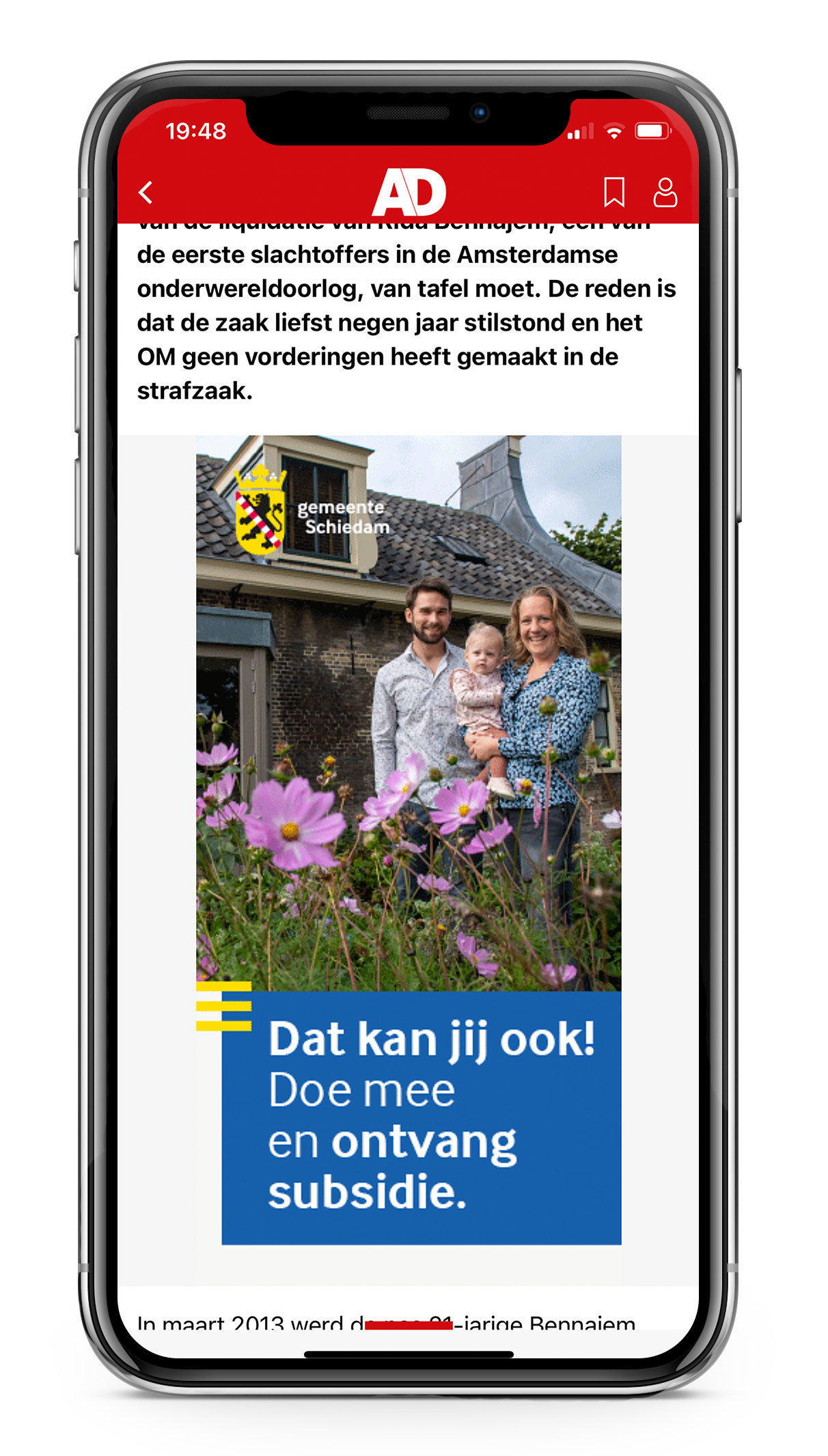 Banner op de website van het Algemeen Dagblad (AD)