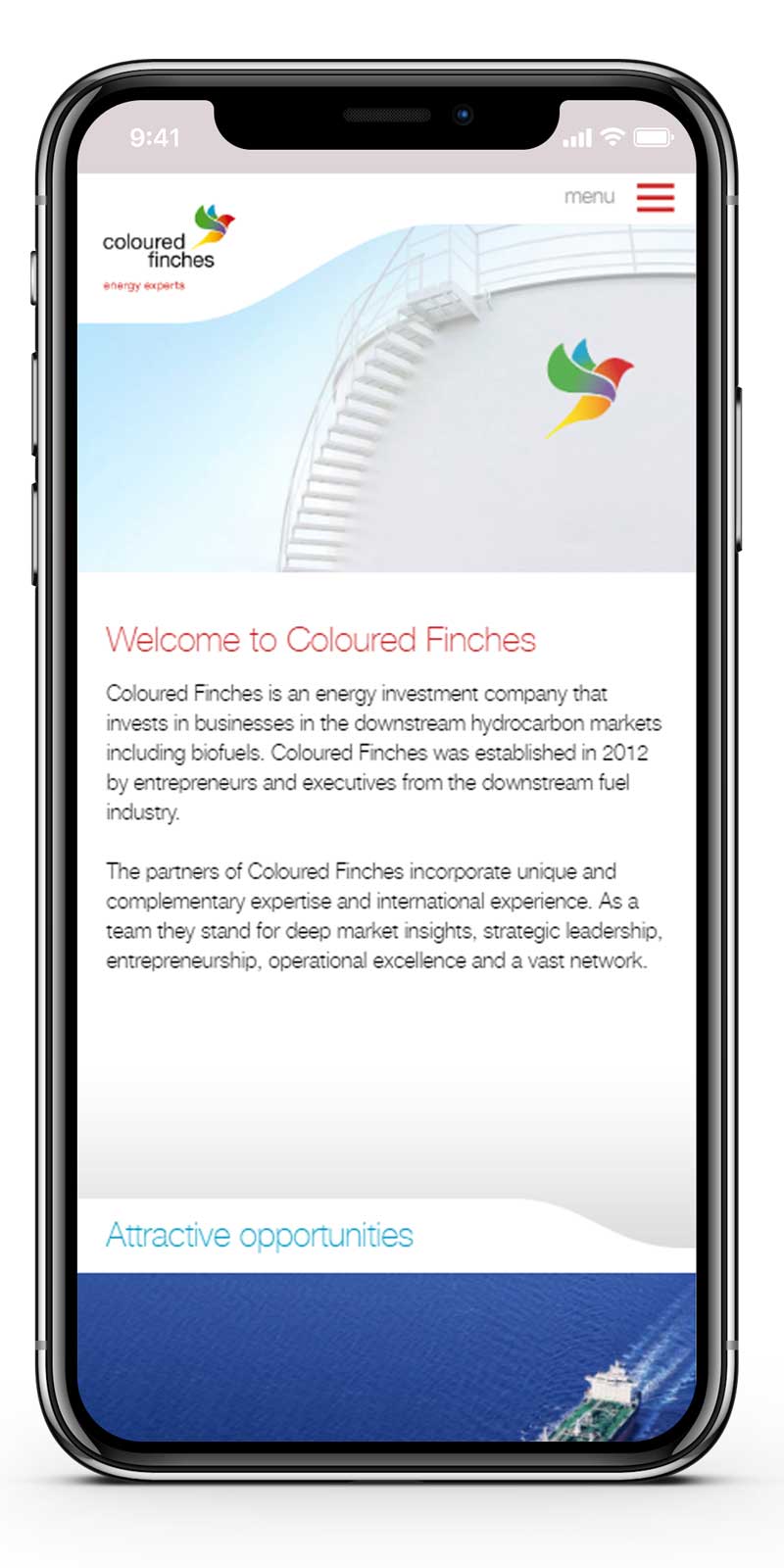 Ontwerp website Coloured Finches mobiel