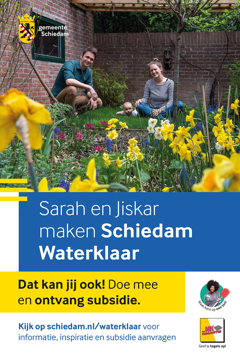 Mupi Schiedam waterklaar campagne tuin met bloemen