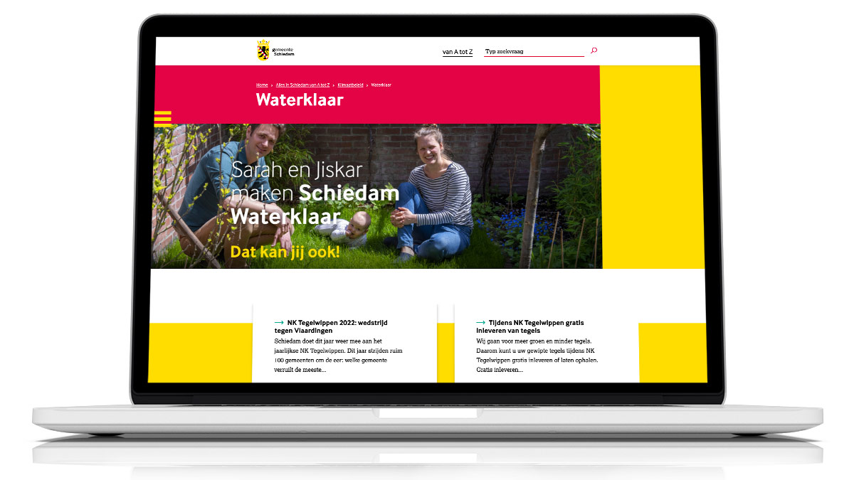 Website van de Gemeente Schiedam met een door Esens Design ontworpen header