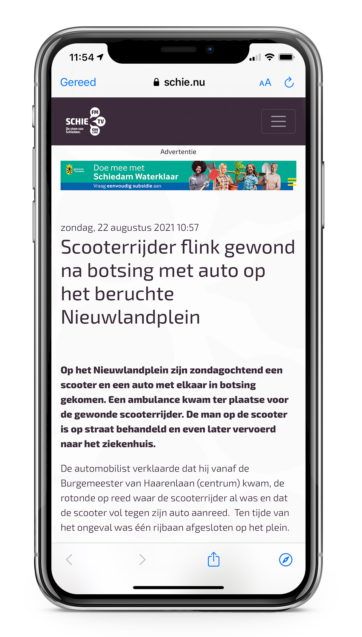 Voorbeeld banner Schiedam waterklaar op de website van Schie