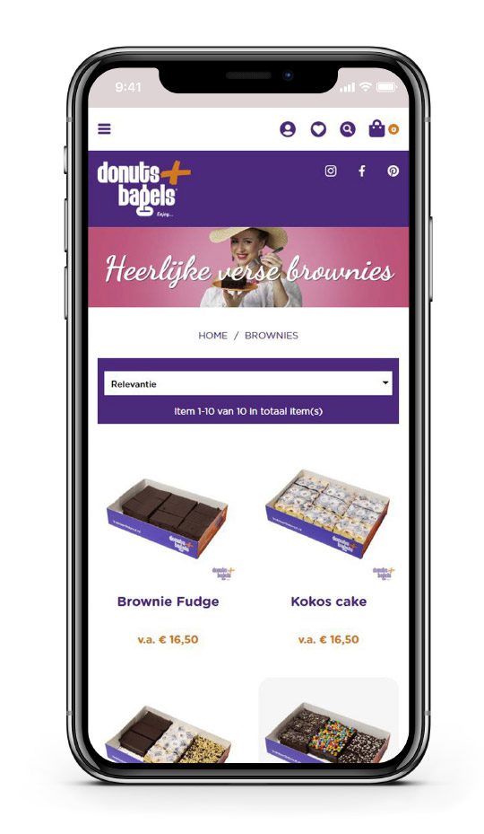 Een productpagina van de donut webshop op mobiel