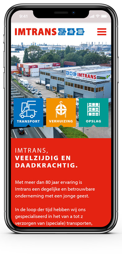 De nieuwe responsive website van imtrans op mobiel