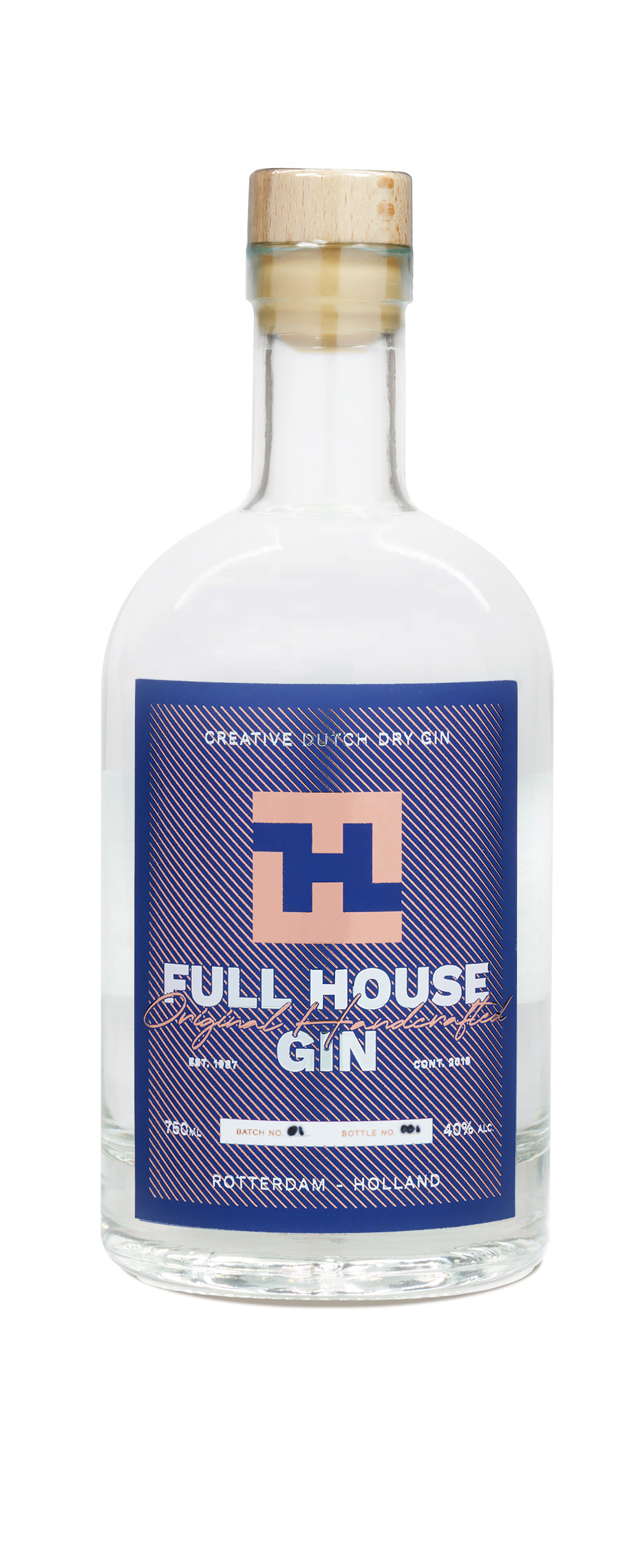 Private label fles gin met custom etiket voor Full house