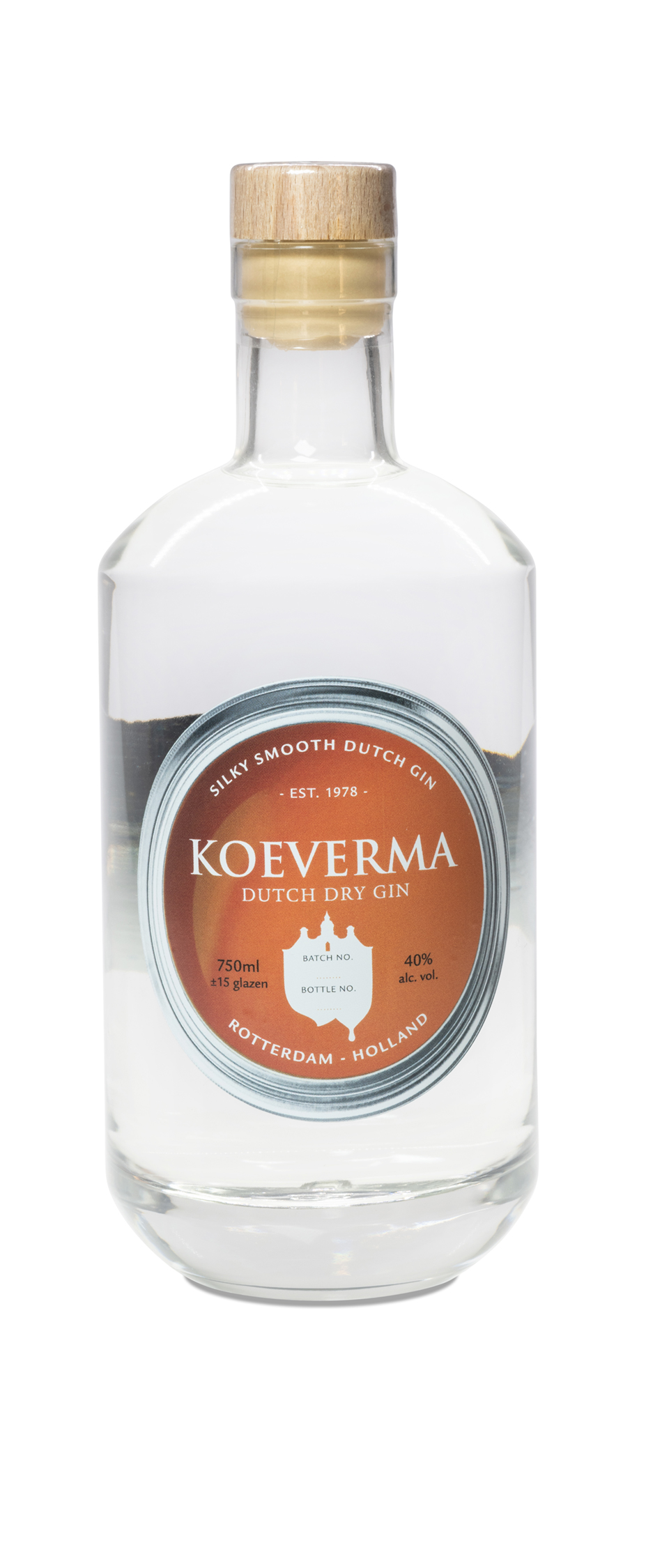 Private label fles gin met custom etiket voor Koeverma schilders