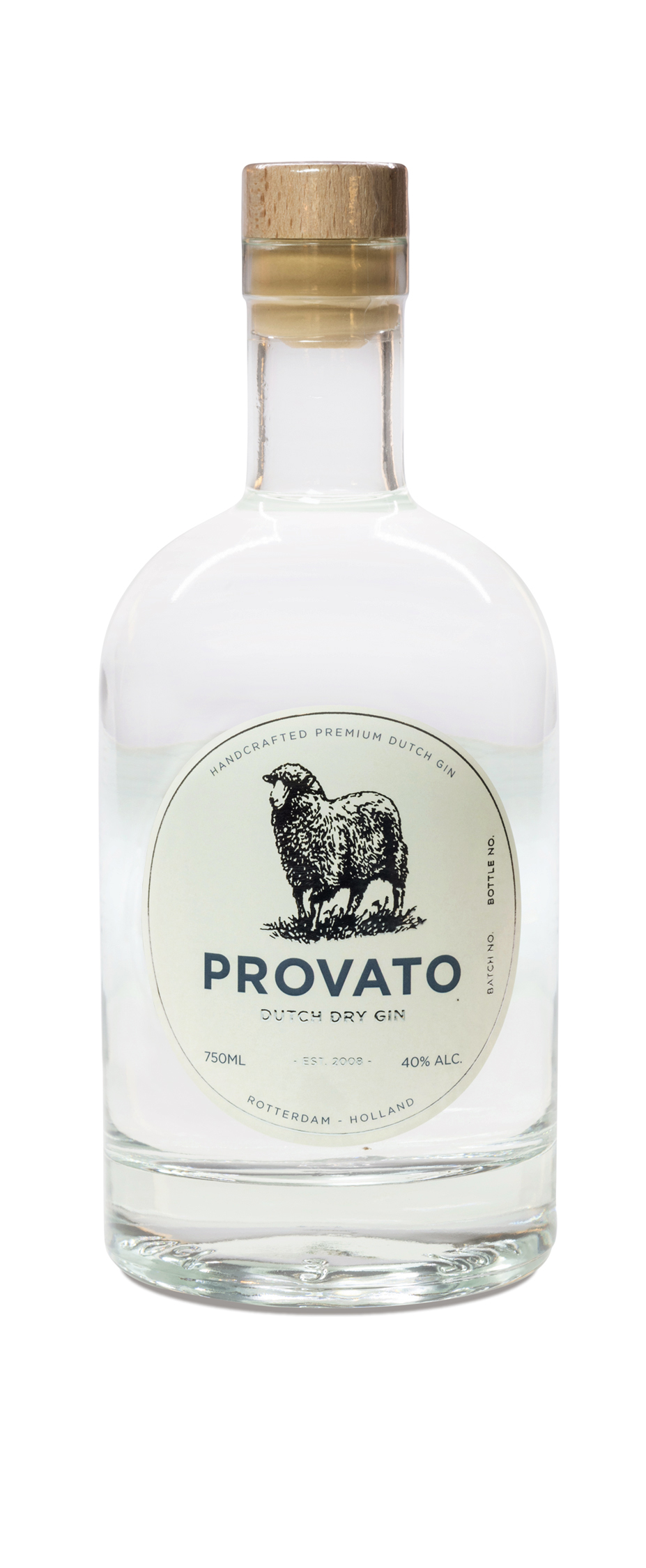 Private label fles gin met custom etiket voor Provato Techniek