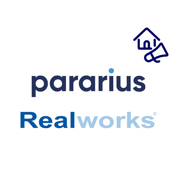 Het logo van vastgoed connect, Pararius en Realworks.