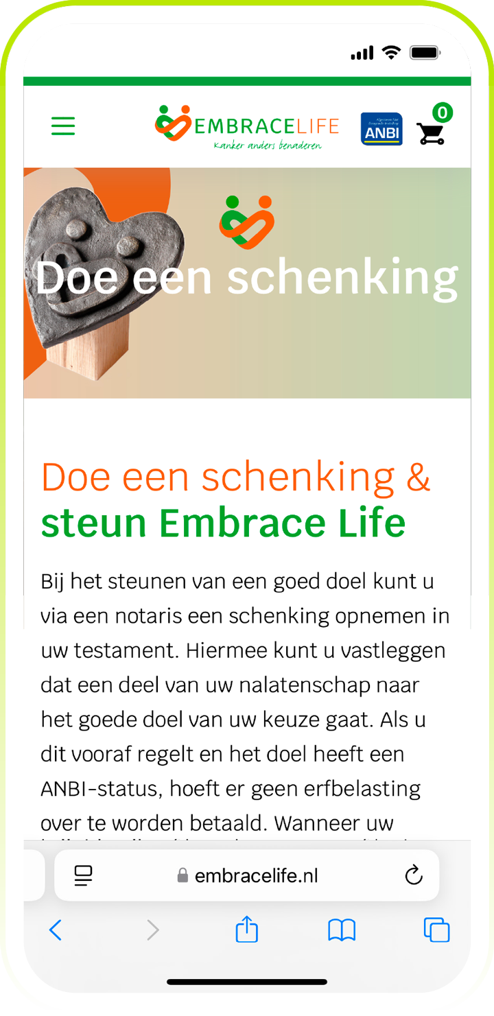 doe een schenking en steun embrace life